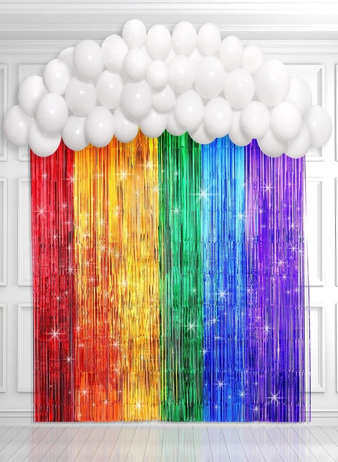 ojustbeok Rainbow Party Backdrop Balloon Arch Kit - Cloud Birthday Photo Props Booth Backdrops, Balloon Garland, Fringe Curtains for Wedding, Baby Shower Decor, Photography Supplies - Image 1